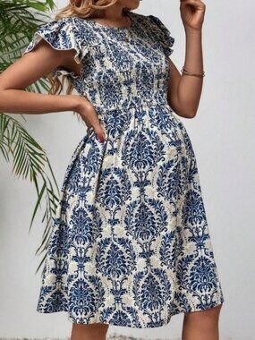 Maternity Butterfly Sleeve Smocked Mini Dress